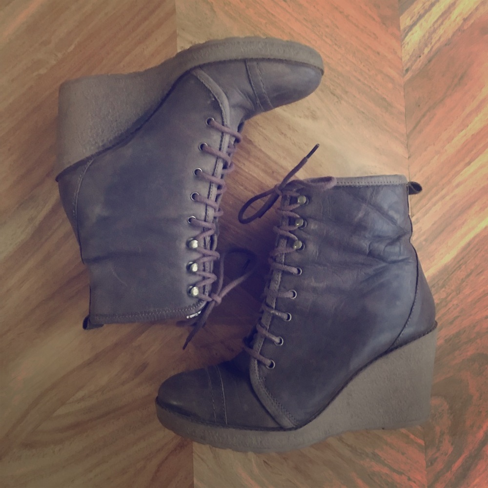 ALDO Brown Lace Up Heeled Wedge Booties, Size 37